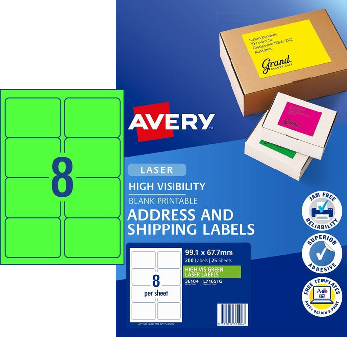 Avery L7165FG Fluoro Green Labels 8's x 25 Sheets CX231448