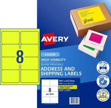 Avery L7165FY Fluoro Yellow Labels 8's x 25 Sheets CX231450