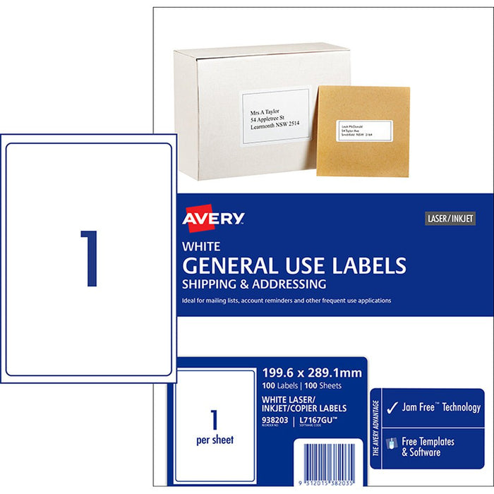Avery L7167 General Use Labels 1's x 100 Sheets CX238332