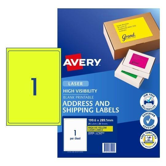 Avery L7167FY Fluoro Yellow Labels 1's x 25 Sheets CX231482