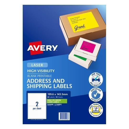 Avery L7168FG Fluoro Green Labels 2's x 10 Sheets CX238013