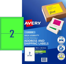 Avery L7168FG Fluoro Green Labels 2's x 10 Sheets CX238013