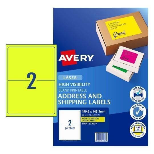 Avery L7168FY Fluoro Yellow Labels 2's x 25 Sheets CX231456