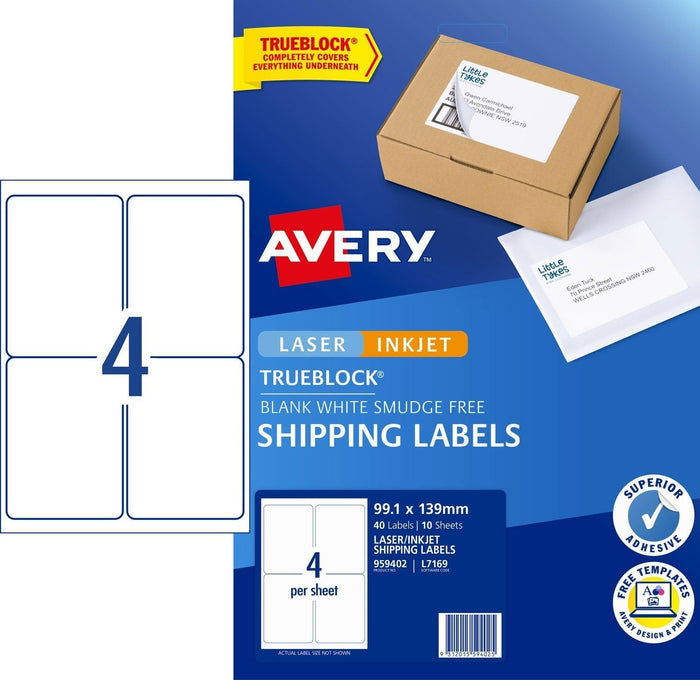 Avery L7169 Labels 4's x 10 Sheets CX272572