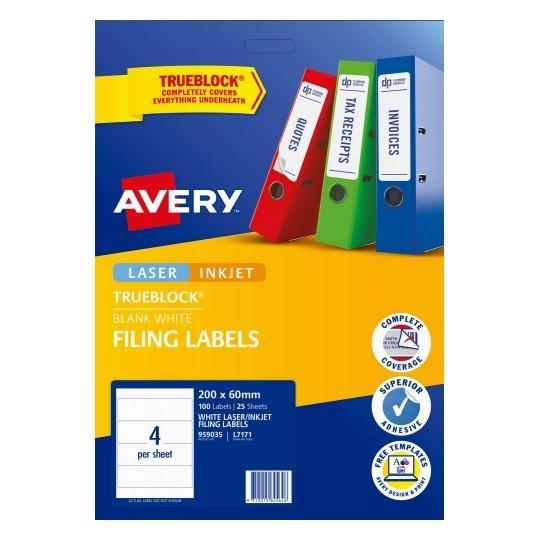Avery L7171 Lever Arch File Labels 4's x 100 Labels CX238033