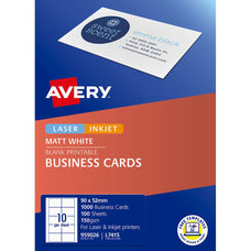 Avery L7415 Micro-Perforated 150gsm Laser / Inkjet Matt Business Card  10 per sheet x 100 sheets CX238037