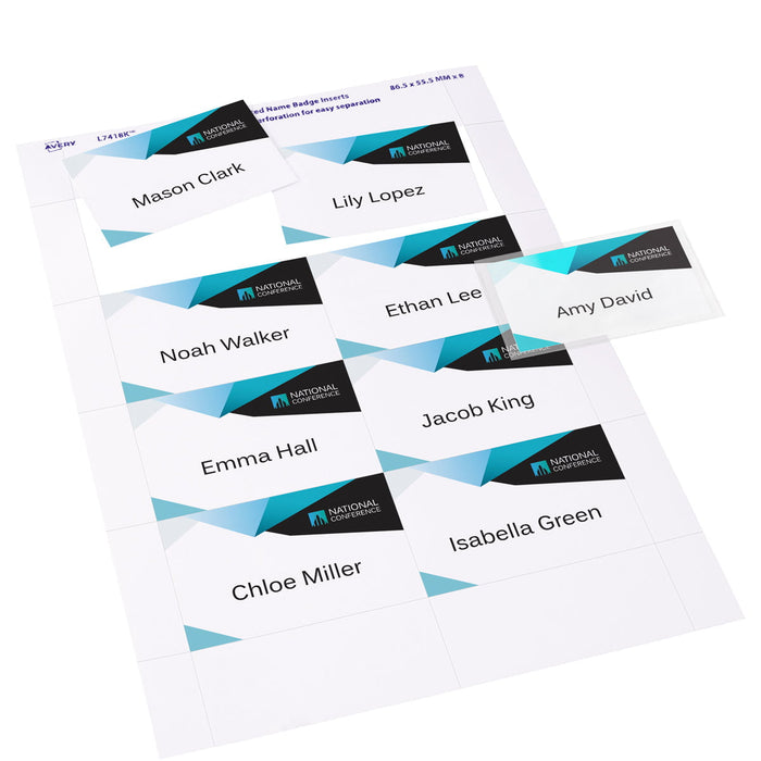 Avery L7418 Magnetic Name Badge Kit, 86.5mm x 55.5mm, 8 per Sheet x 2 Sheets, Inkjet & Laser Printable CX1002488