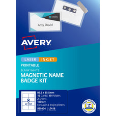 Avery L7418 Magnetic Name Badge Kit, 86.5mm x 55.5mm, 8 per Sheet x 2 Sheets, Inkjet & Laser Printable CX1002488