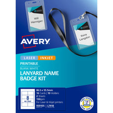 Avery L7418 Name Badge Kit including Holder and Lanyard, 86.5mm x 55.5mm, 8 per Sheet x 10 Sheets, Inkjet & Laser Printable CX1002487
