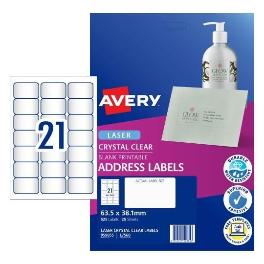 Avery L7560 Clear Labels 21's x 25 Sheets CX238042