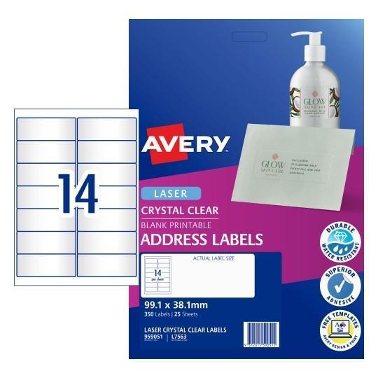 Avery L7563 Clear Labels 14's x 25 Sheets CX238040