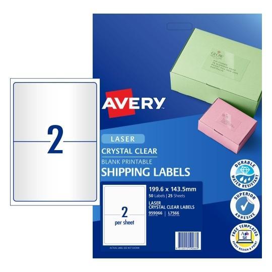 Avery L7566 Clear Labels 2's x 25 Sheets CX238014