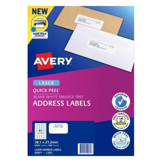Avery L7651 Labels 65's x 100 Sheets CX238674