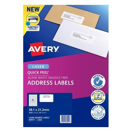 Avery L7651 Labels 65's x 25 Sheets - Laser Printable CX238044