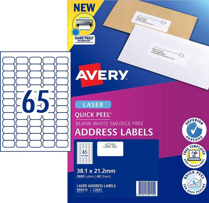 Avery L7651 Labels 65's x 40 Sheets CX239570