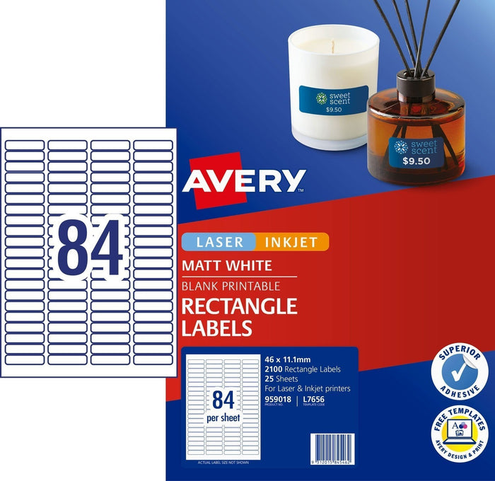 Avery L7656 Labels 84's x 25 Sheets - Permanent CX238048