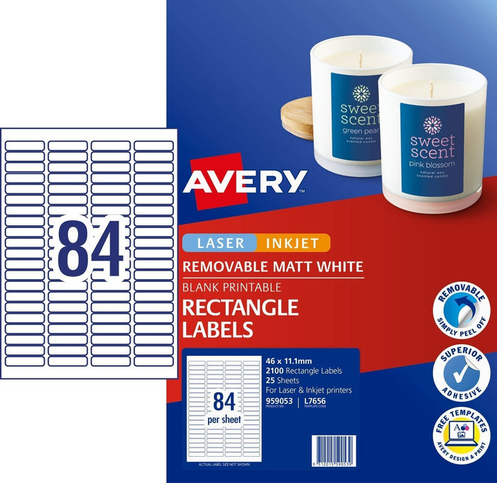 Avery L7656 Labels 84's x 25 Sheets -Removable CX238509