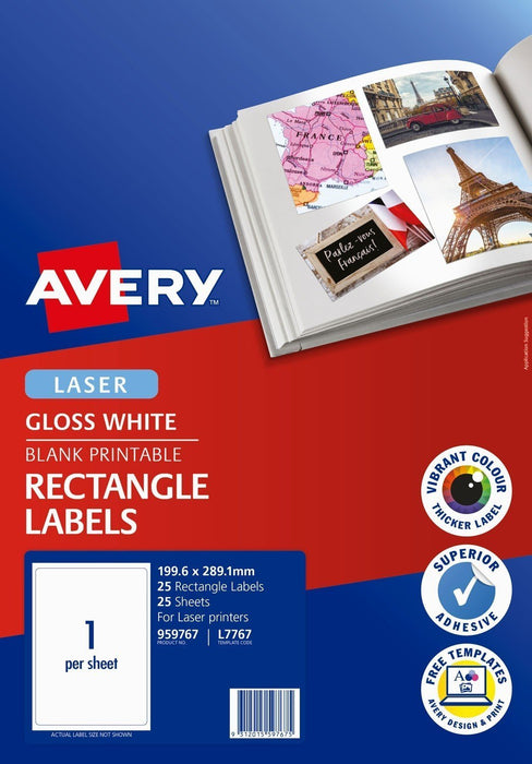 Avery L7767 Glossy Photo Quality Multi-Purpose Labels 1's x 25 Sheets CX238567