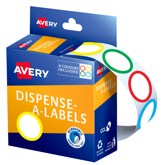 Avery Label Assorted Rings Round 24mm 300's pack CX238427