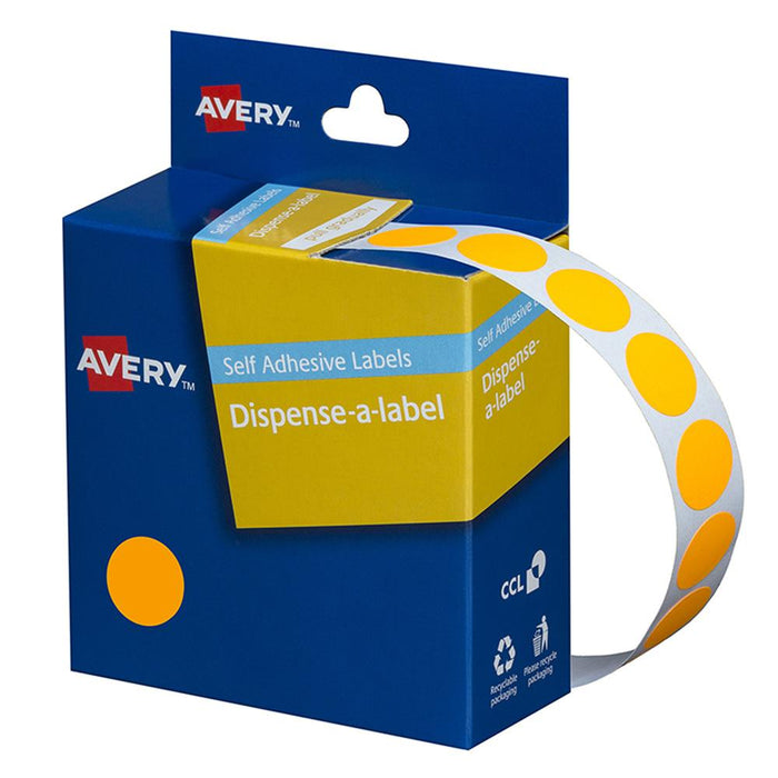 Avery Label Dispenser DMC14FO Orange Fluoro Round 14mm 700 Pack CX238422