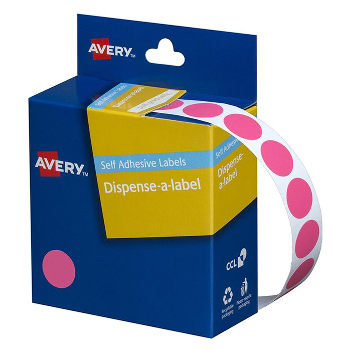 Avery Label Dispenser DMC14P Pink Round 14mm 1050 Pack CX238259