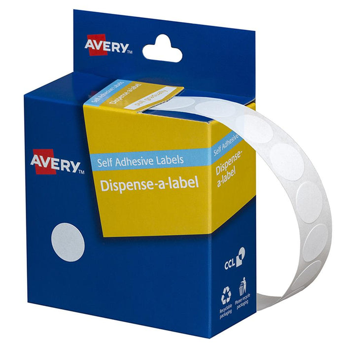 Avery Label Dispenser DMC14W White Round 14mm 1200 Pack CX238261