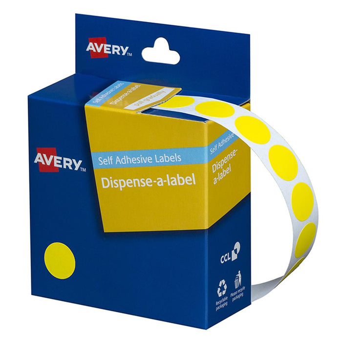 Avery Label Dispenser DMC14Y Yellow Round 14mm 1050 Pack CX238262