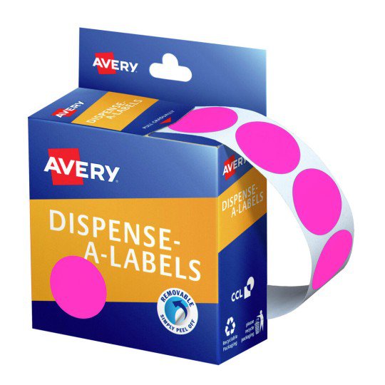 Avery Label Dispenser DMC24FP Pink Fluoro Round 24mm 350 Pack CX238426