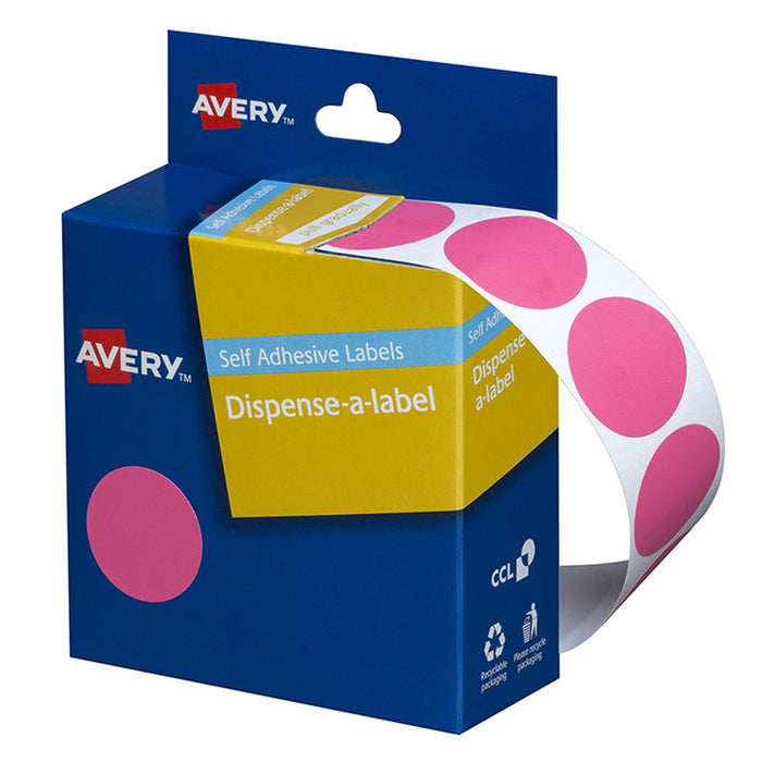 Avery Label Dispenser DMC24P Pink Round 24mm 500 Pack CX238269
