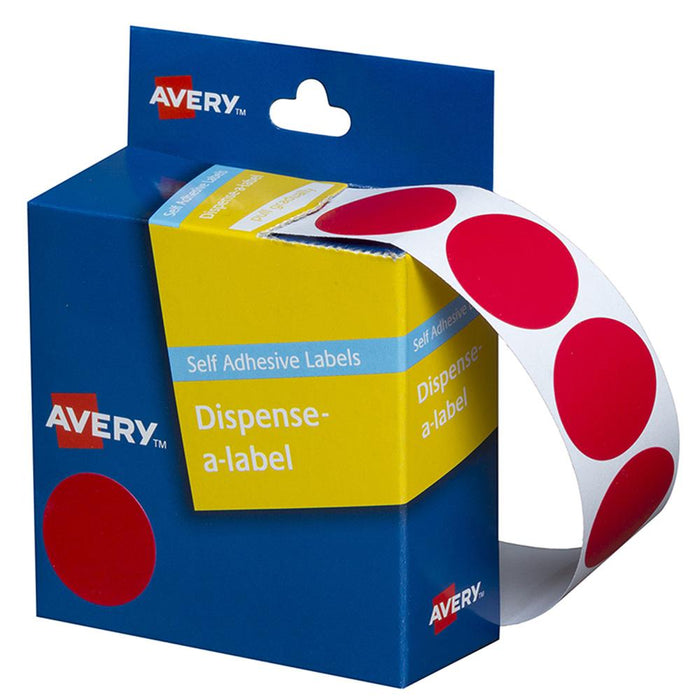 Avery Label Dispenser DMC24R Red Round 24mm 500 Pack CX238270