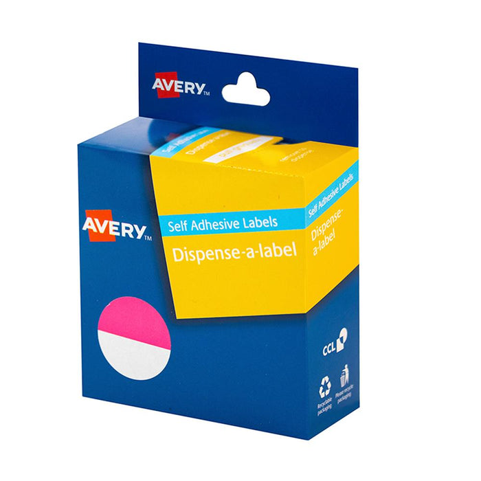 Avery Label Dispenser Pink & White Round 24mm 300 Pack CX239402