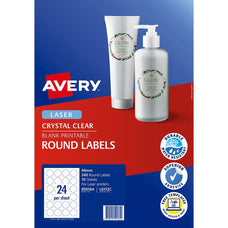 Avery Label L6112C Crystal Clear Round 40mm 24up 10 Sheets CX238554