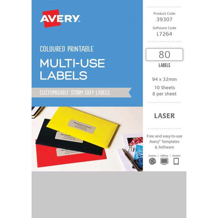 Avery Labels L7264 Storm Grey 32x94 A5 8up 10 Sheets CX238979