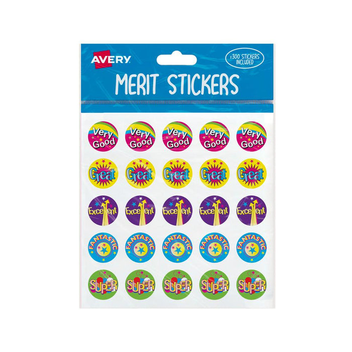 Avery Merit Stickers Assorted Captions 1 Round 22mm 300 Pack CX239427