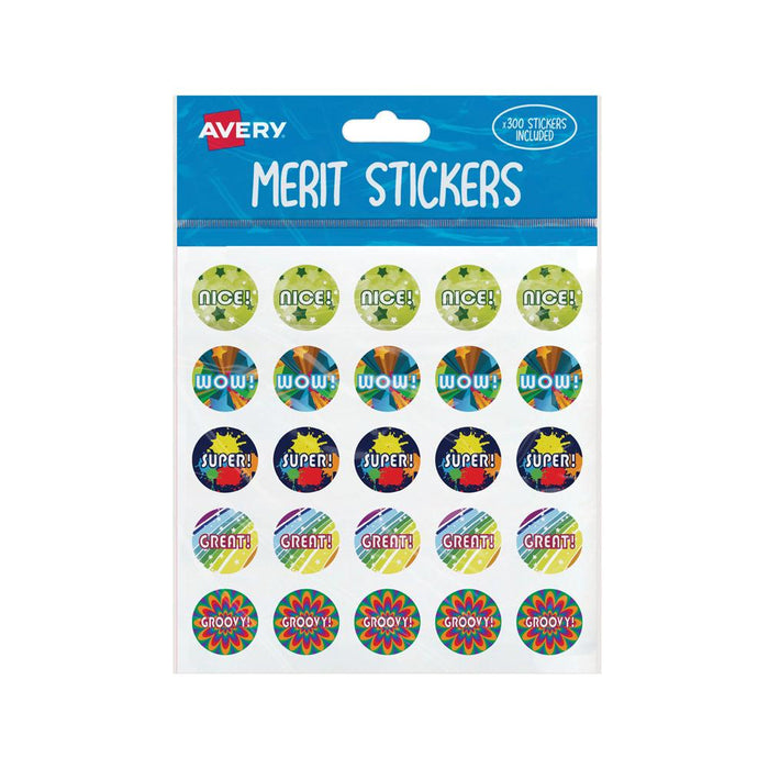 Avery Merit Stickers Assorted Captions 3 Round 22mm 300 Pack CX239429