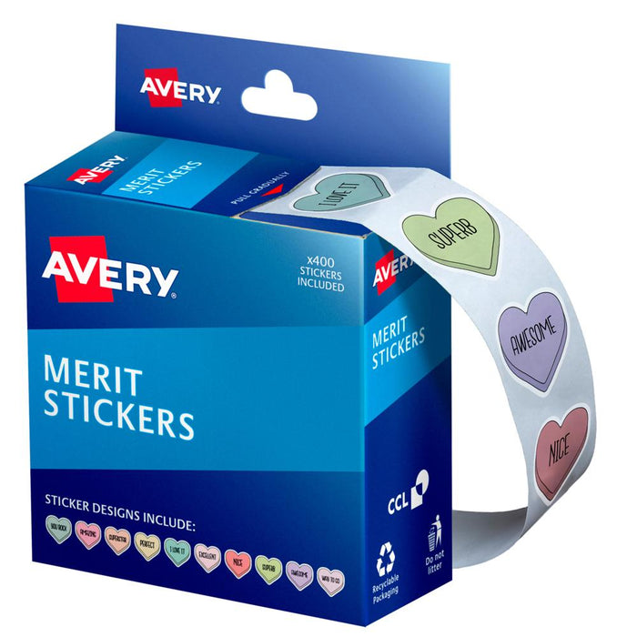 Avery Merit Stickers Dispenser Pastel Hearts 24mm 400 Pack CX239433