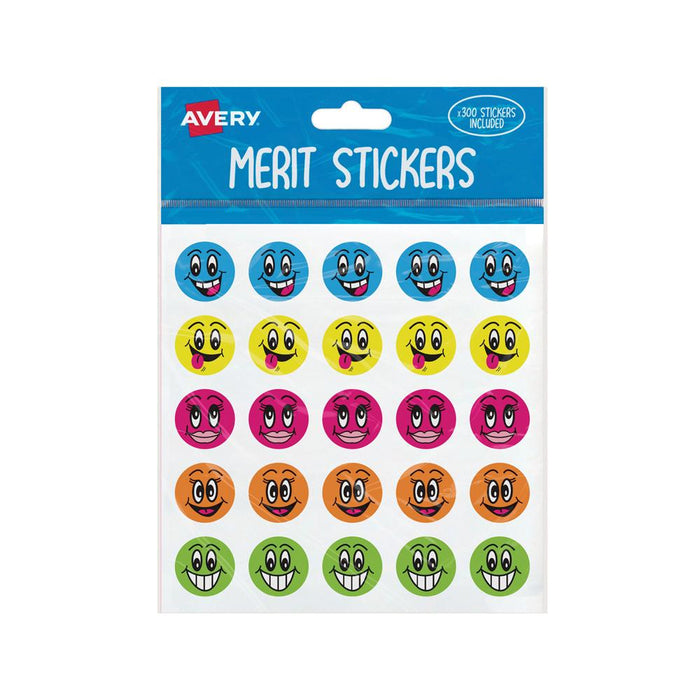 Avery Merit Stickers Smiley Faces Round 22mm 300 Pack CX239426