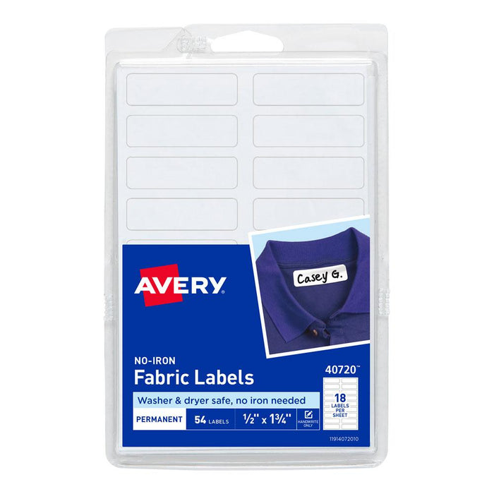 Avery No Iron Fabric Labels, A6 45mm x 13mm 18UP, 54 Pack CX272548
