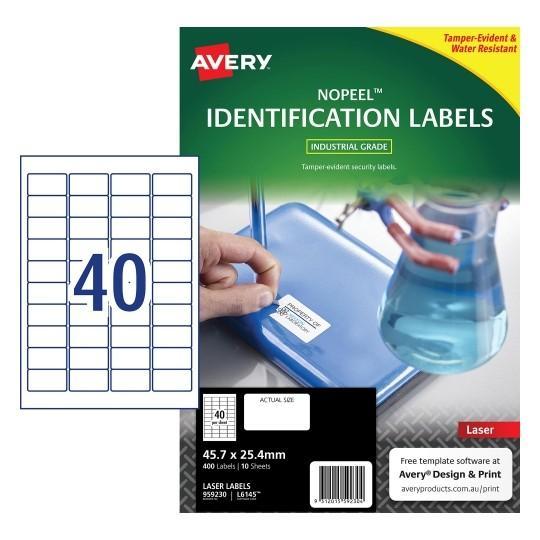 Avery NoPeel L6145 Labels 40's x 10 Sheets CX238161