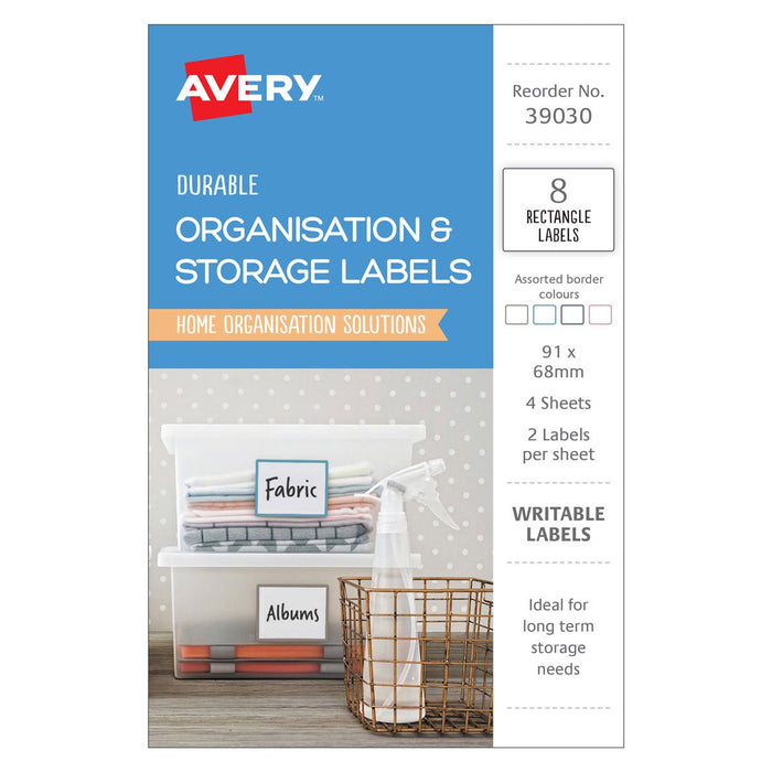 Avery Organisation & Storage Labels 91x68mm 2up 4 Sheets CX238959