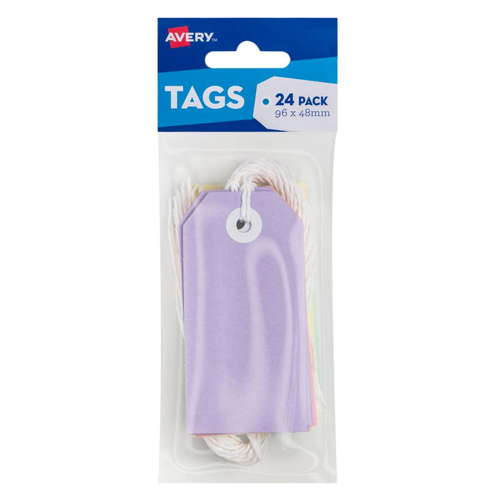Avery Pastel Multi-Colour Tags with String 96mm x 48mm, Pack of 24 CX272554