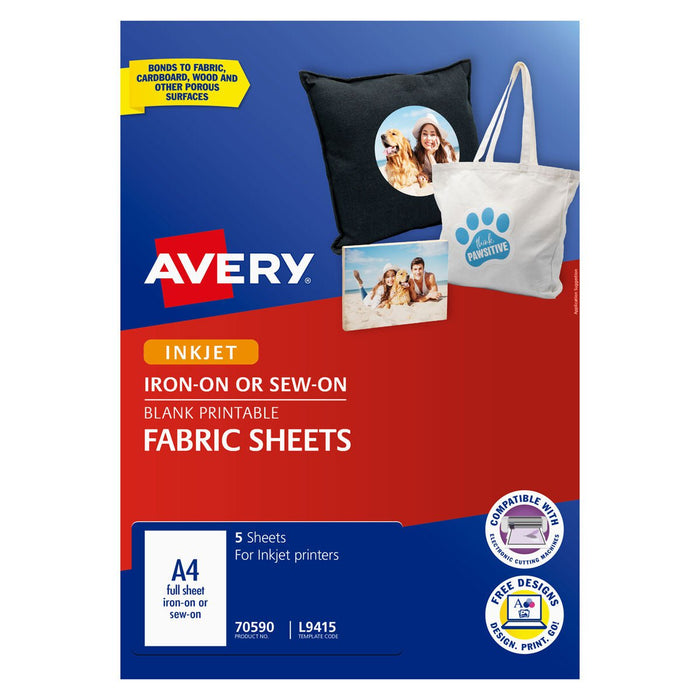 Avery Printable Fabric Sheets A4 1up 5 Sheets L9415 CX238962