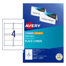 Avery Printable & Foldable Placecards, 85mm x 50mm, 4 Per Sheet, 10 Sheets Per Pack, Inkjet & Laser Printable CX231803