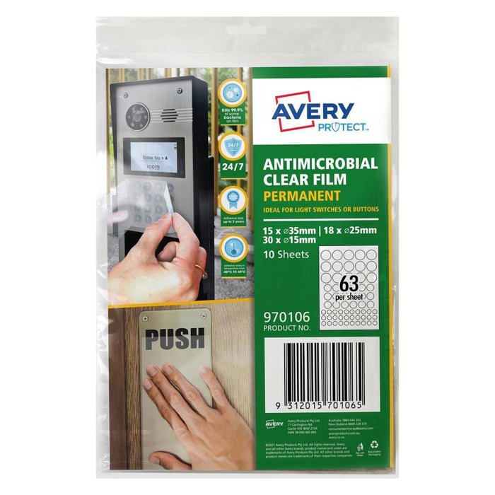 Avery Protect Antimicrobial Permanent Film 63's x 10 Sheets (970106) CX238915