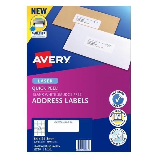 Avery Quick Peel L7157 Labels 33's x 100 Sheets CX238677