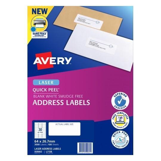 Avery Quick Peel L7158 Labels 30's x 100 Sheets CX238678