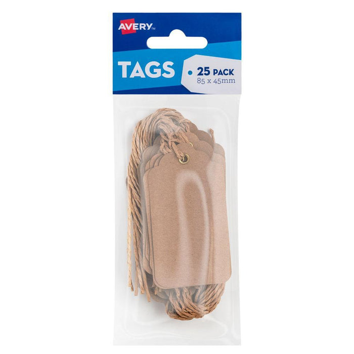 Avery Scallop Tags with String 85 x 45mm - Kraft CX272558