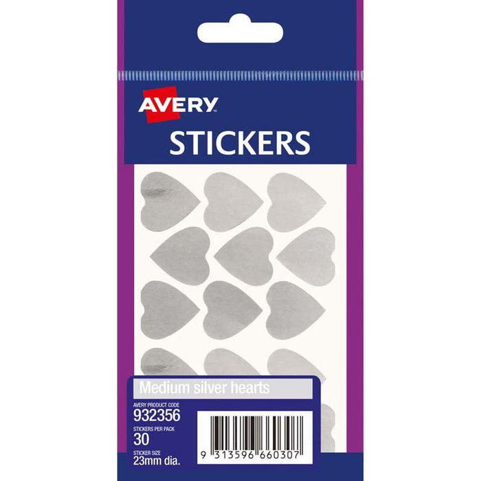 Avery Silver Heart Stickers 23mm CX238143