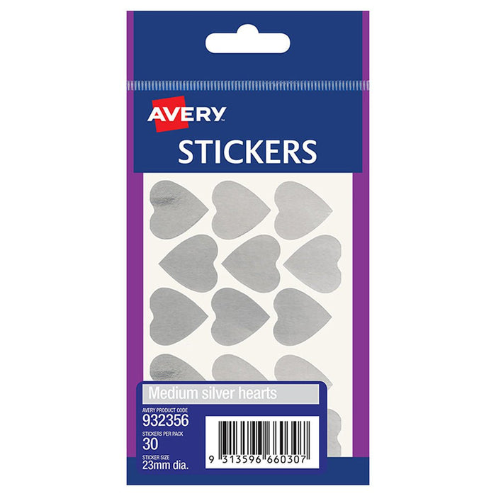 Avery Silver Heart Stickers 23mm CX238143