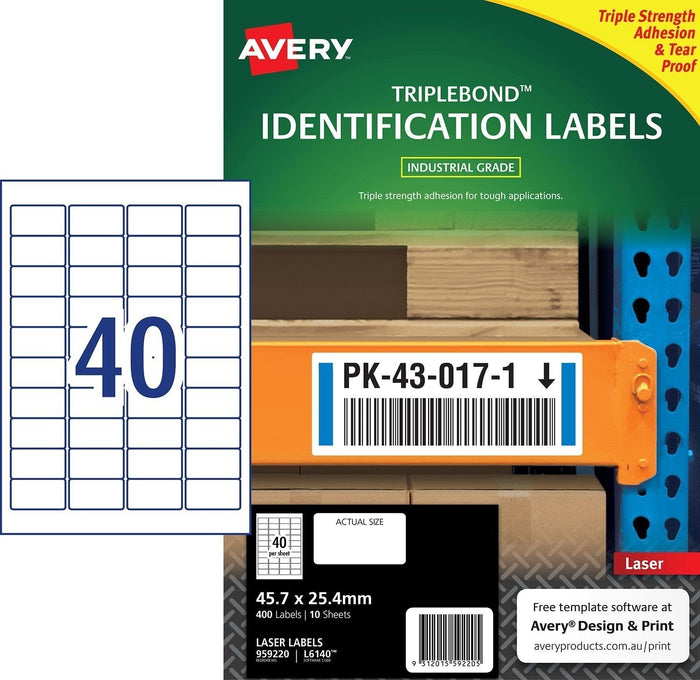 Avery TripleBond L6140 Labels 40's x 10 Sheets CX238394